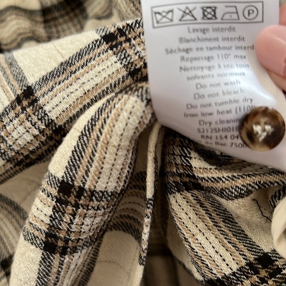 Sézane Women’s Angela Shirt Button Ruffle Front Casablanca Plaid Blouse Size 36 - Picture 6 of 7